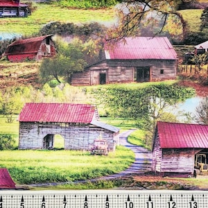 David Textiles Barn Scenery AL-3399-7C Fabric by the Yard//Piece