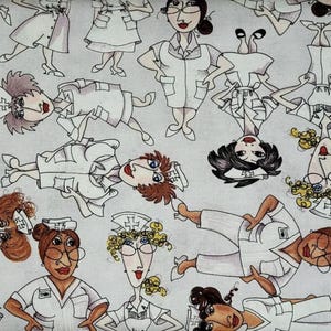 Loralie Designs Nurses Tossed on Gray 691-799-B Fabric by the Yard