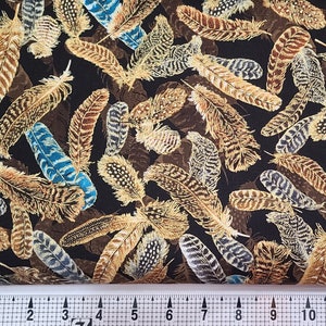 Benartex Fabrics Gilded Feathers Black w/Metallic 14034M-12 Fabric by the Yard//Piece