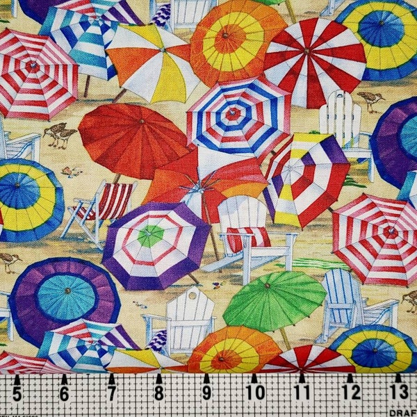 Elizabeth Studios Beach Umbrellas 6506 Fabric by the Yard/Piece