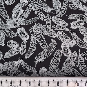 Benartex Fabrics Gilded Feathers Black/Silver w/Metallic 14034M-95 Fabric by the Yard//Piece