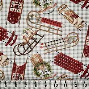 3 Wishes Fabrics Christmas to Remember Vintage Sleds 19531 Fabric by the Yard//Piece