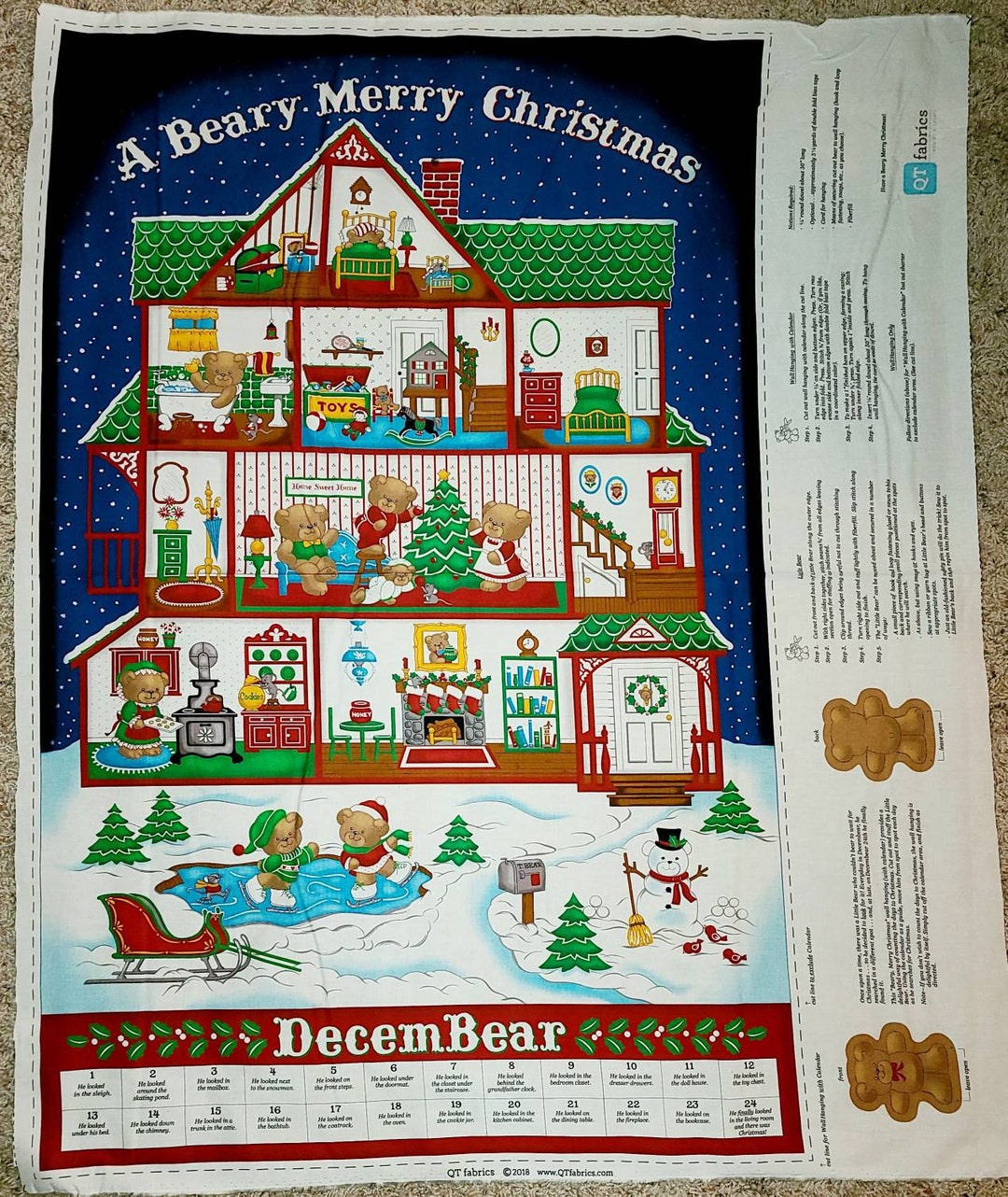 Quilting Treasures Beary Merry Christmas Countdowntochristmas or