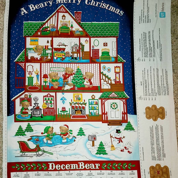 Quilting Treasures Beary Merry Christmas Countdown-To-Christmas or Advent Calendar Fabric Panel