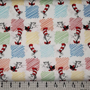 Robert Kaufman Cat in the Hat Colored 19063-205 Fabric by the Yard//Piece