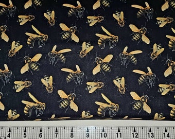 Abejorros/abejas sobre tela negra cortada a medida // Pieza