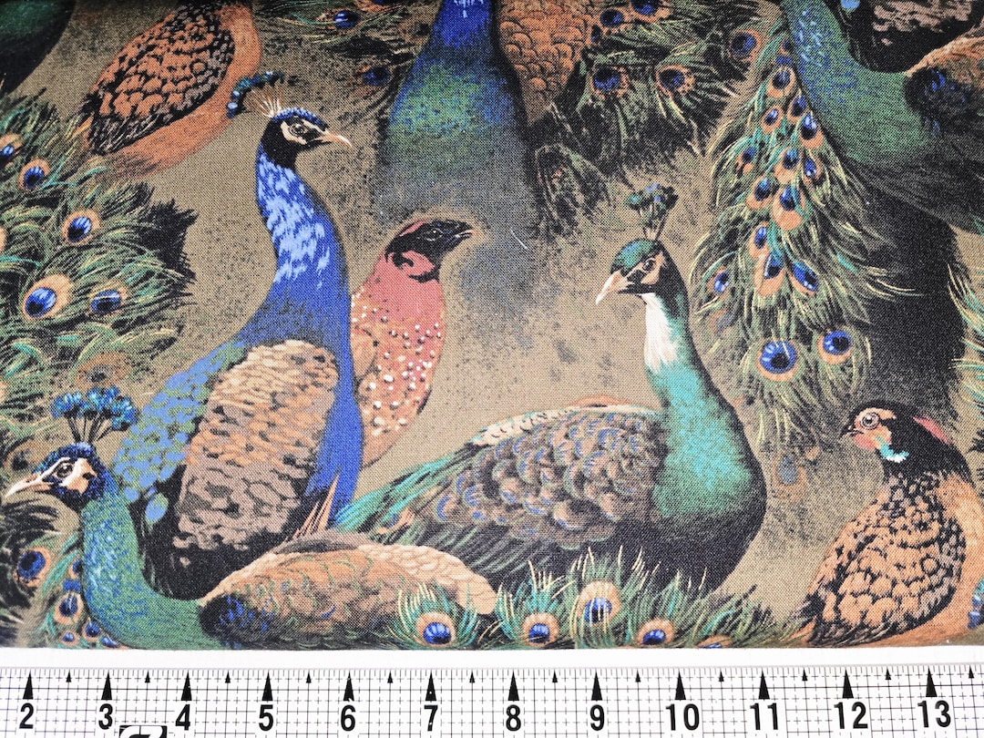 Lyndhurst Studio Aviary Peacocks and Quail 6526 Fabric by the Yard