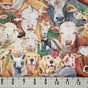 Elizabeth Studios Happy Farm Animals 28001 Fabric by the Yard//Piece