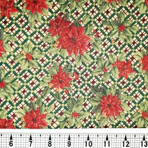 Fabri Quilt Christmas Poinsettia Plaid Fabric by the Yard//Piece