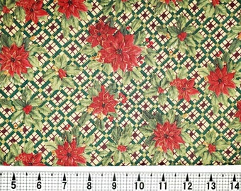 Fabri Quilt Christmas Poinsettia Plaid Fabric by the Yard/Piece