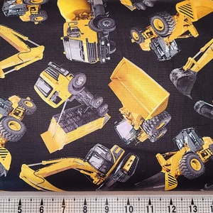 Timeless Treasures Construction Trucks on Black CD2175 Fabric by the Yard/Piece