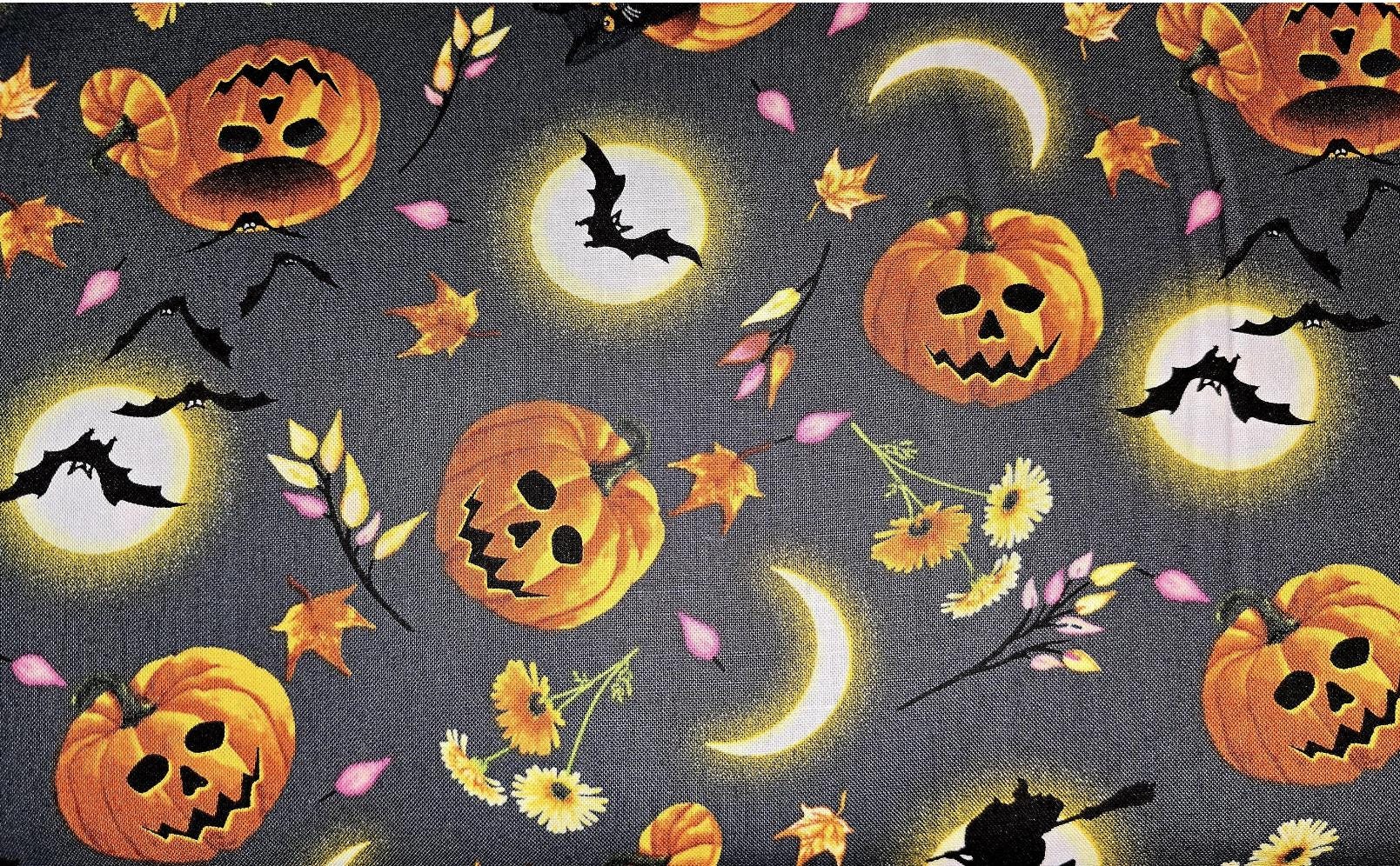 Studio E Fabrics Halloween Jack O Lanterns on Gray 7876 Fabric by