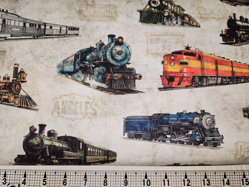 Quilting Treasures Steam and Steel Trains on Cream 2600-31633-E Fabric ...