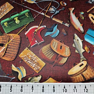 Michael Miller Fishing Fun on Wine DCX11939 Fabric by the Yard//Piece