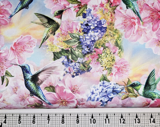 Timeless Treasures Hummingbirds on Pink Flowers CD3323 Fabric by the ...