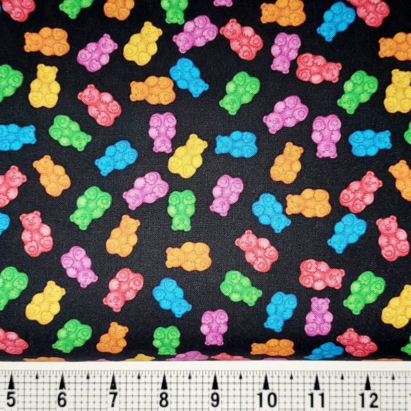 Quilting Treasures Gummy Bears on Black 1649-28387-J Fabric by the Yard/Piece