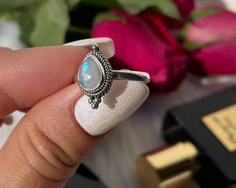 Handcrafted Teardrop Moonstone Ring, .925 Sterling Silver, Bali Jewelry
