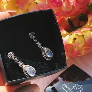 Handcrafted Moonstone Silver Earrings, Gemstone Studs, Silver Jewelry, Sterling Silver Earrings with Gemstone, June birthstone, Gift for her