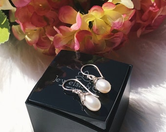Delicate White Pearl Earrings Hooks, Wedding Pearl Jewelry for Her, Handcrafted Jewelry, 925 Silver Jewelry, June Birthstone, Gift for Her