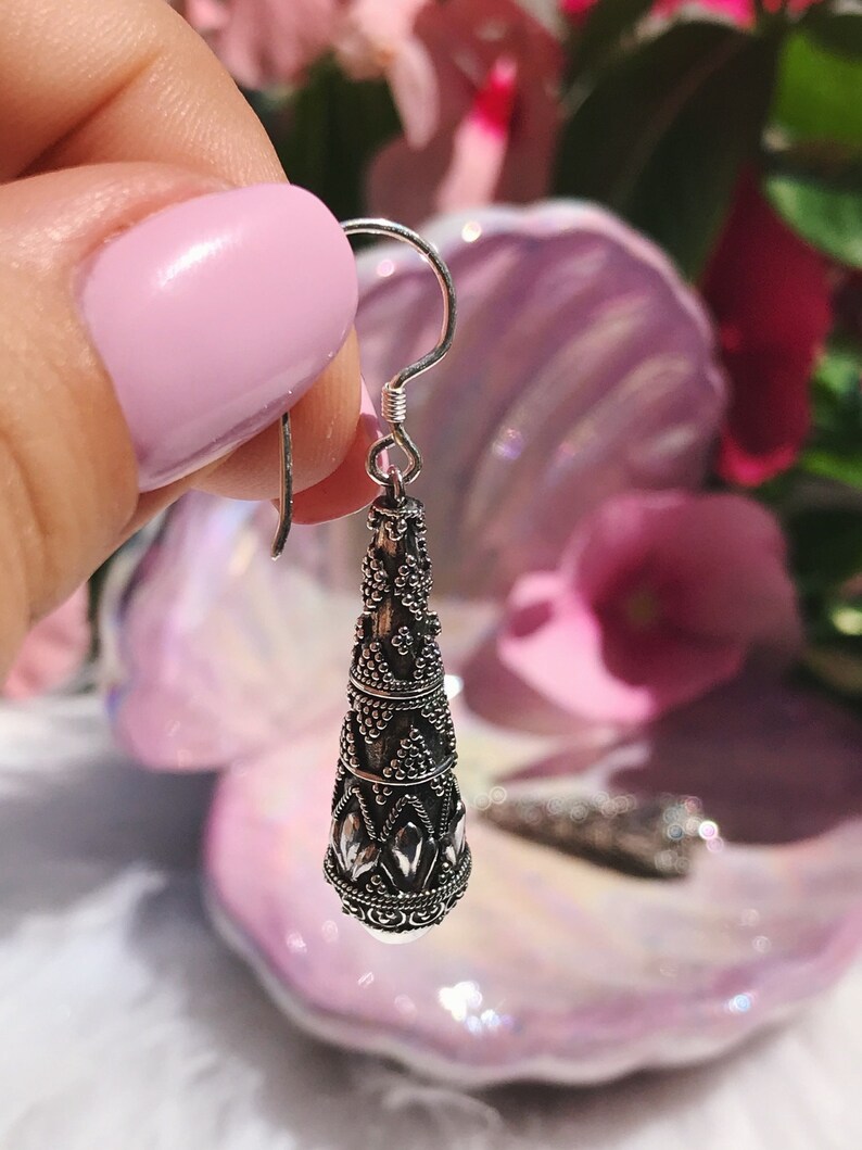 Silver Bohemian Earrings Hooks Detailed Handcrafted Jewelry Bali Jewelry Gift for mom Balinese Silver Earrings For Women Wish Box