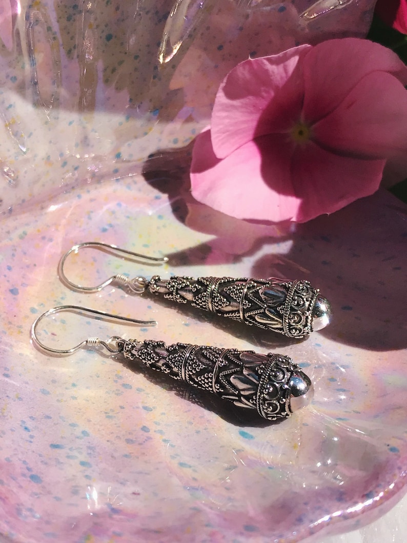 Silver Bohemian Earrings Hooks Detailed Handcrafted Jewelry Bali Jewelry Gift for mom Balinese Silver Earrings For Women Wish Box
