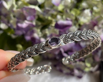 Amethyst Bracelet Solid .925 Sterling Bali Silver Dragonfly Cuff Jewelry Gift