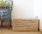 Woven chest 80 cm 31.4 inches made of palm leaf and reed woven lidded storage basket, toy box, big chest for stuffies, bedroom decor