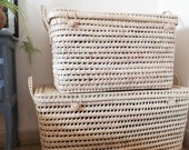 Woven chest 80 cm 60 cm made of palm leaf and reed, toy chest, storage chest