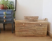 Woven chest 80 cm (31.4 inches) little suitcase made of palm leaf and reed woven storage basket, toy box, big trunk, bedroom decor