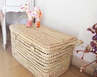 Toy storage chest - woven storage trunk with lid - toy box
