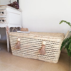 Toy storage chest with jute tassels - Extra large toy box for kid&#39;s room