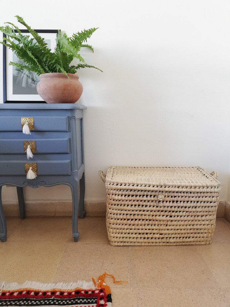 Toy chest in palm leaf and reed // woven lidded storage Etsy