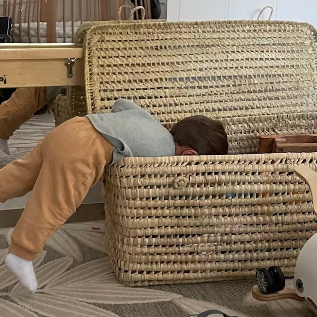 Extra Large Wicker Toy Chest 31 Inches Big Straw Storage Trunk Woven