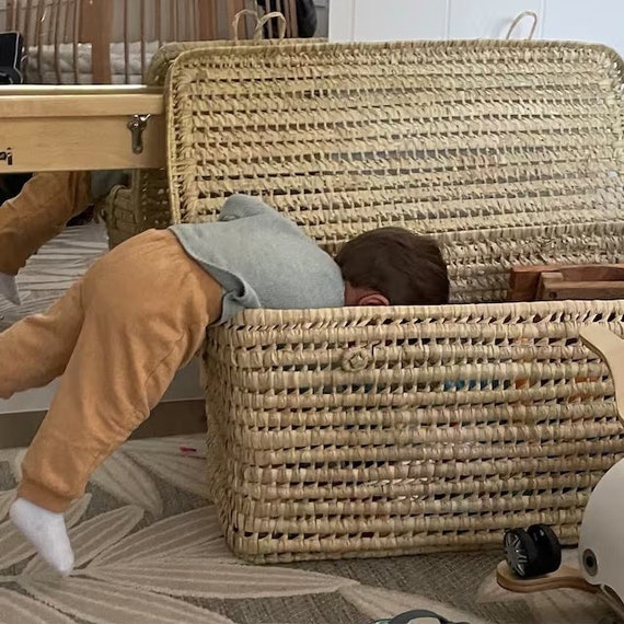 Kids Toy Storage Chest Large Storage Trunk Woven Trunk Large Wicker Toy Box Lidded Toy Box Kids Bedroom Decor Christmas Etsy