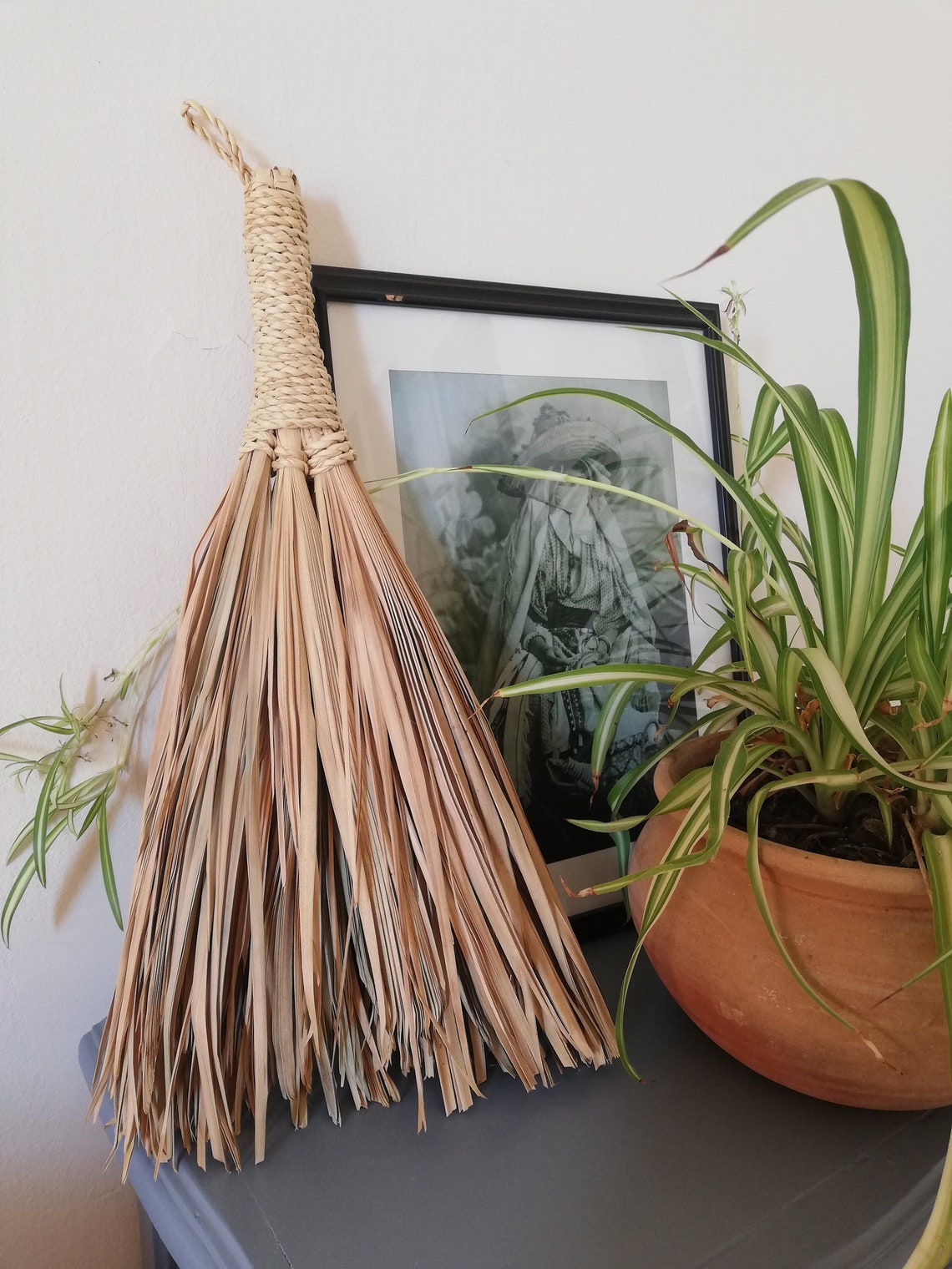 Hand broom in palm leaves // straw broom sweeping brush Etsy