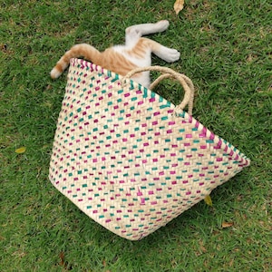 French basket bag - Straw basket - market basket - artisan made basket - top handles