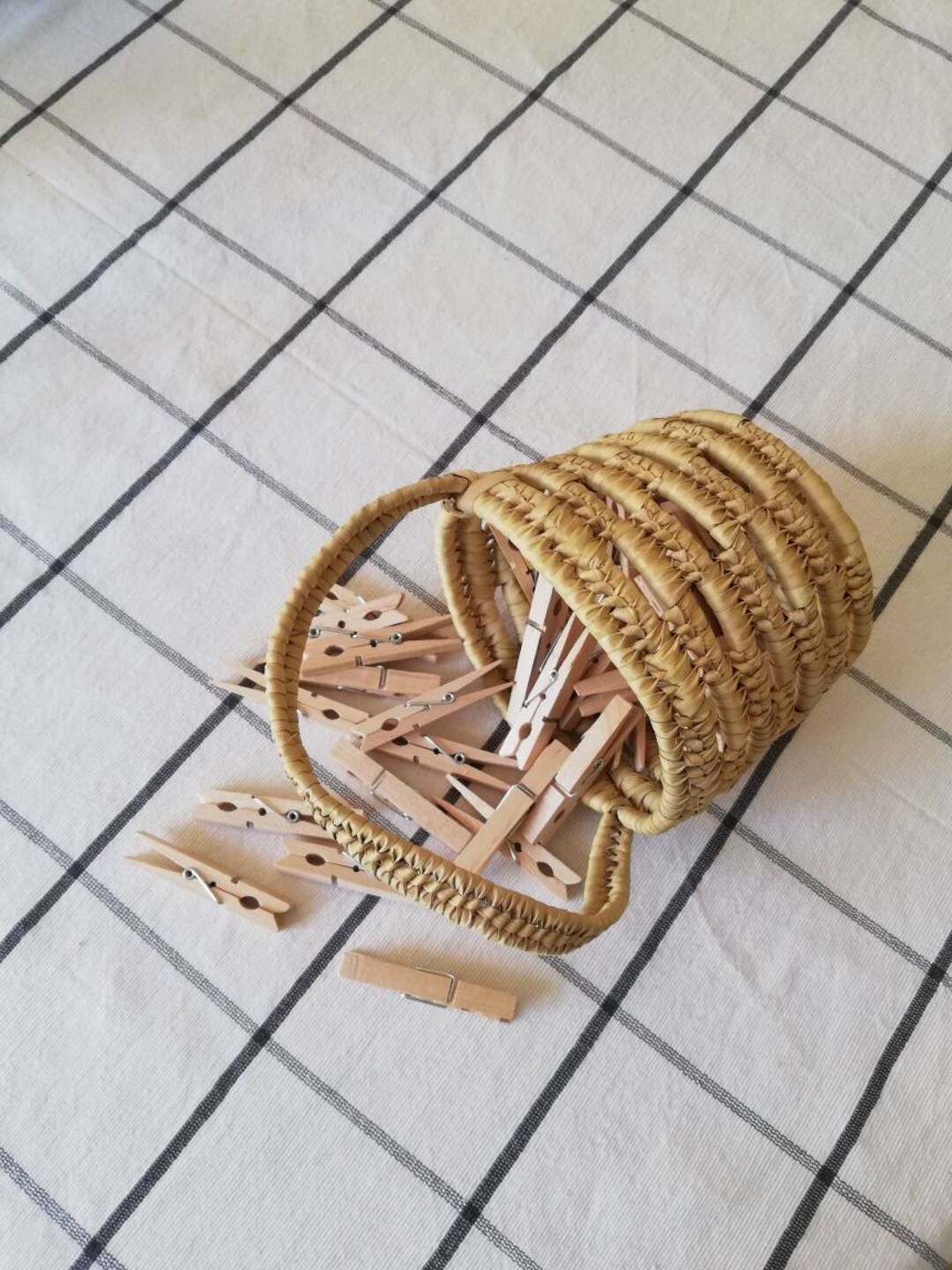Clothespin Basket With 36 Wooden Clothespins Etsy