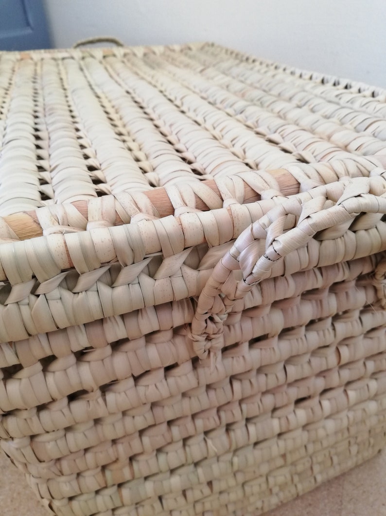 Toy chest in palm leaf and reed // woven lidded storage Etsy