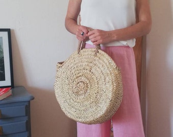 Straw french basket -  Straw basket - french market basket -shopping basket round tote bag