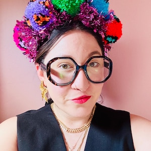 Multi ColoureAnimal Print Tinsel and Pom Pom Headband, Festival Headband, Birthday, Party, Adult Headband, Children’s Headband, Tinsel