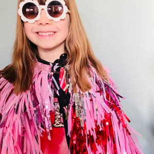 Multi Pink Tinsel Cape, Adult Cape, Children’s Cape, Pink Fringe Cape, Red Cape, Partywear, Festival Cape, LGBTQ Cape