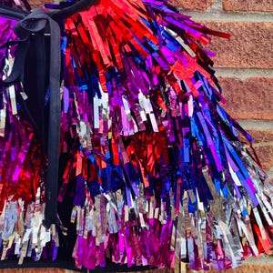 Red, Purple and Pink Tinsel Cape, Festival Fashion, Fringe Cape, Party Cape, LGBTQ Pride, Tinsel Fringe, Adult Cape, Children’s Cape
