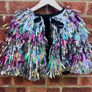 Pink and Silver Mermaid Tinsel Cape, Fringe Tinsel Cape, Adult Cape, Children’s Cape, Festival Cape, Rainbow Cape, Christmas Cape
