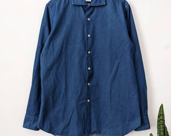 Italiaans denim overhemd met Franse kraag, lange mouw heren