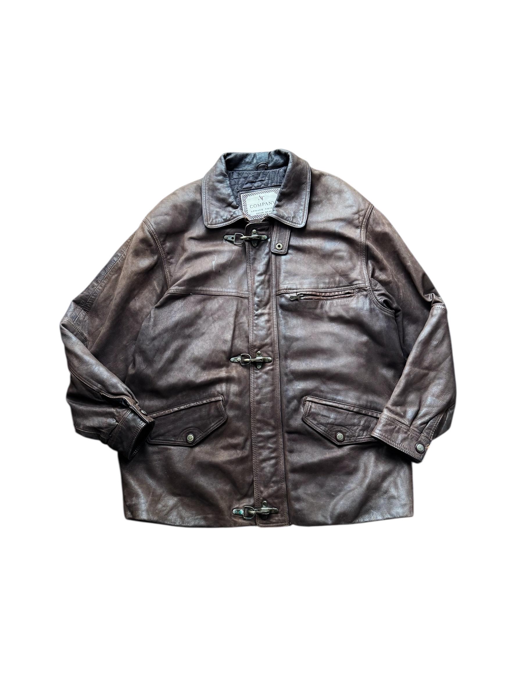 Vintage Brown Leather Fireman Jacket | Mens XL Toggle Clasp