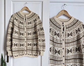 Vintage Icelandic Wool Cardigan Ornament Handmade Knitted Ethnic Lopapeysa Norwegian