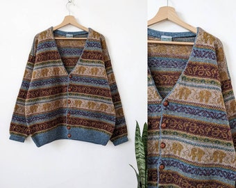 Vintage Ornament Knitted Wool Cardigan ReeMarc Indian Motive