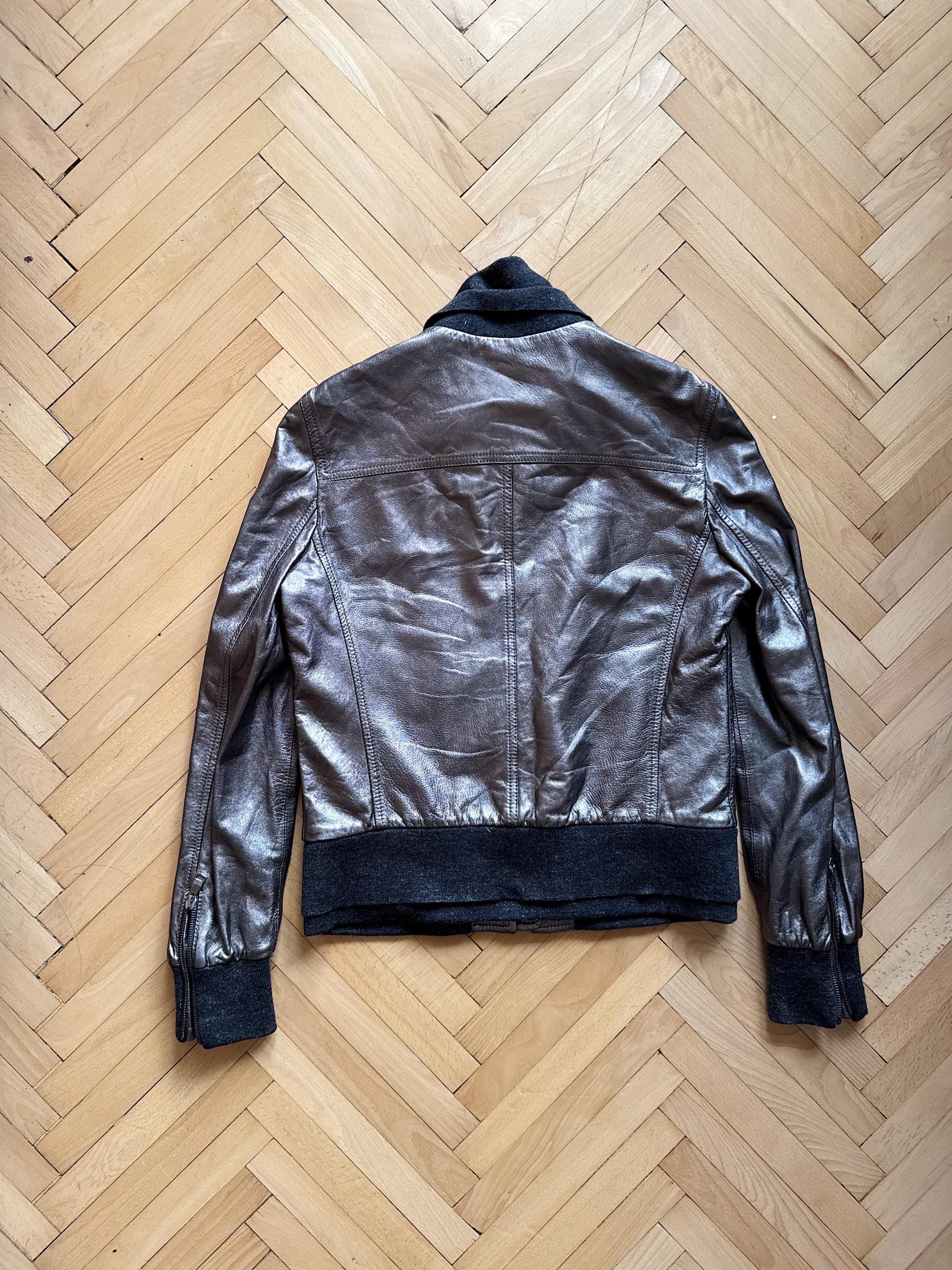 Vintage 2000s Dolce Gabbana Silver Leather Bomber Jacket | Made in