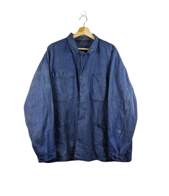 Vintage French Moleskin Chore Jacket | 70s Blue Workwear | Sanfor