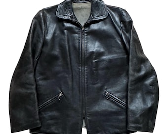 Vintage 1950er schwarze Leder Bikerjacke | Damen Motorradmantel | Grösse M
